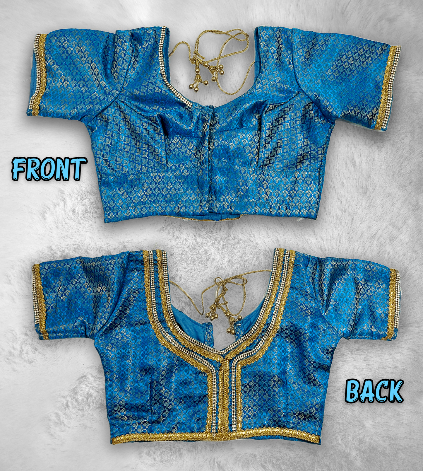 Silk Cotton Jacquard Blouse | Designer Readymade Blouse with Embroidery & Stone Work | Handmade Silk Cotton Jacquard Saree Blouse |